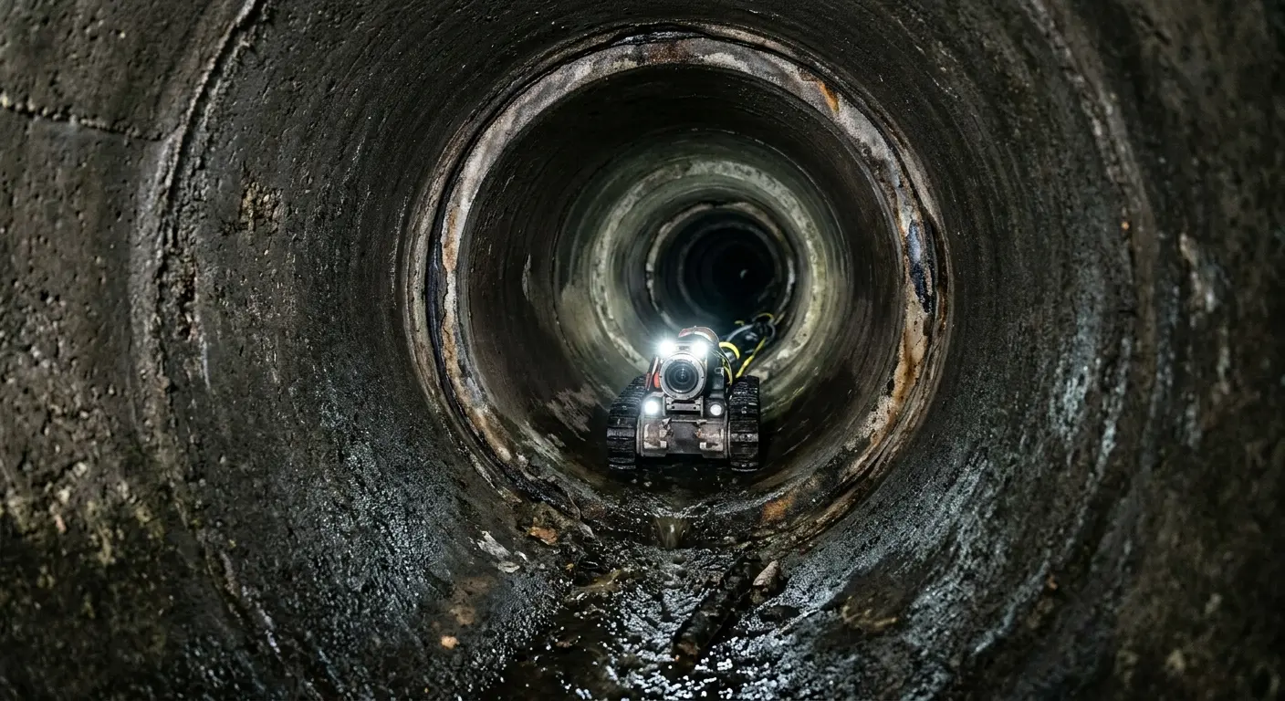 Robotic sewer camera inspecting pipe interior for Sewer Line Repair in Inwood